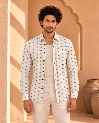 Classic Kannada Alphabets Print Cotton Men's Full Sleeve Shirt