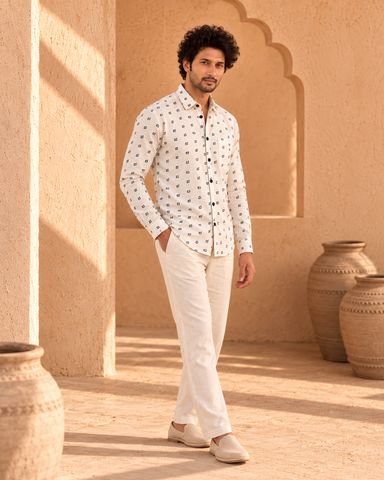 Classic Kannada Alphabets Print Cotton Men's Full Sleeve Shirt