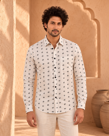 Classic Kannada Alphabets Print Cotton Men's Full Sleeve Shirt