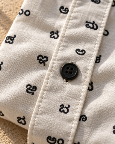 Classic Kannada Alphabets Print Cotton Men's Full Sleeve Shirt
