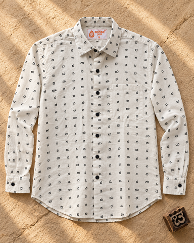 Classic Kannada Alphabets Print Cotton Men's Full Sleeve Shirt