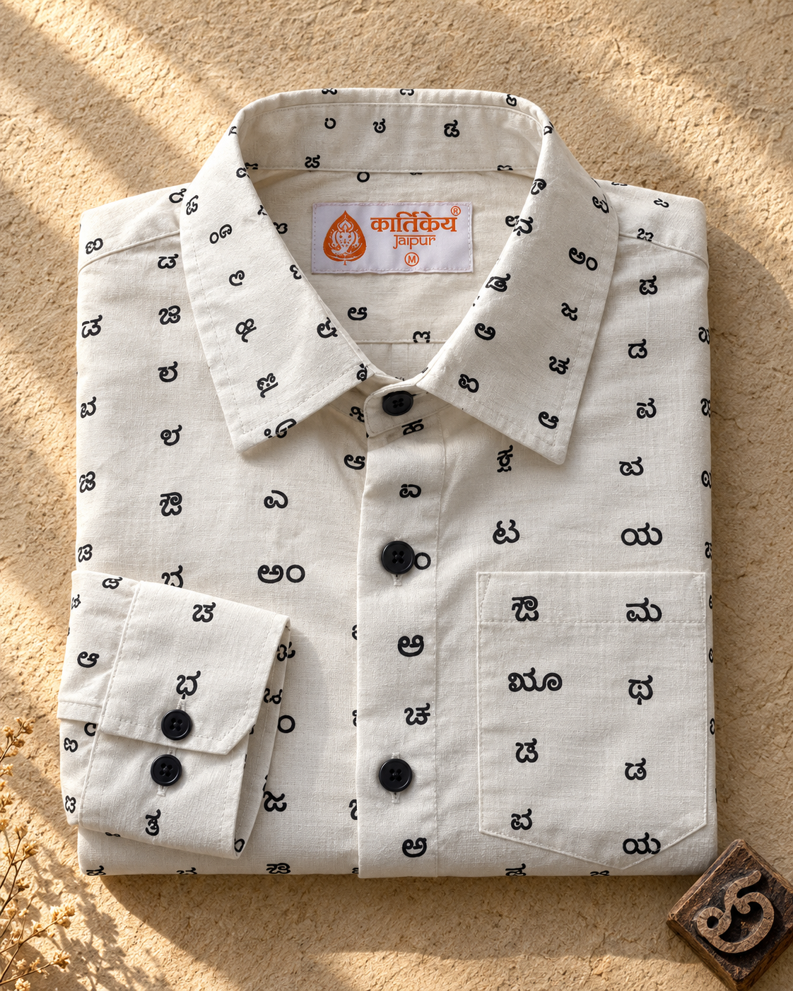 Classic Kannada Alphabets Print Cotton Men's Full Sleeve Shirt