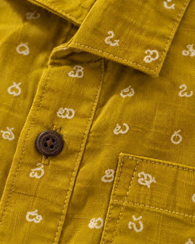 Classic Telugu Script Printed Cotton Half-Sleeve Shirt for men