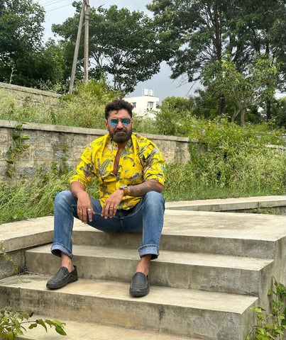 Yellow Full Sleeve Jungle Casual Shirt for Men