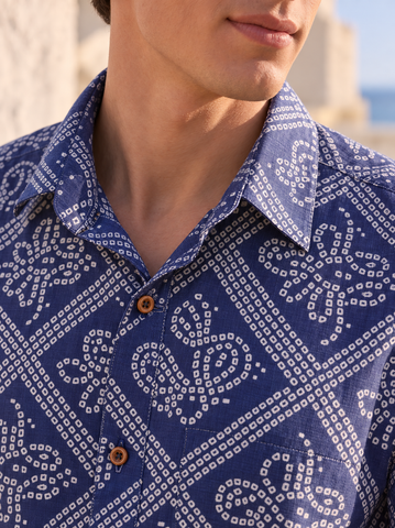 Bandhani Print Half Sleeves Shirt For Men (Blue Zodiac)