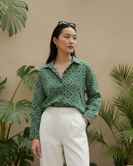 Women Traditional Bandhej Print Cotton Shirt