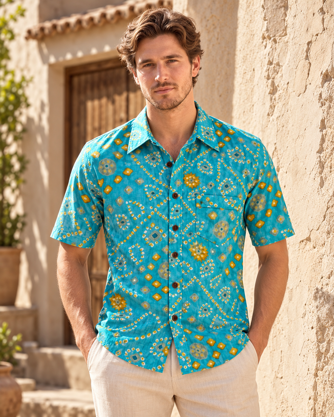 Cotton Half Sleeve Bandhej Print Shirt for Men - Festive Edit