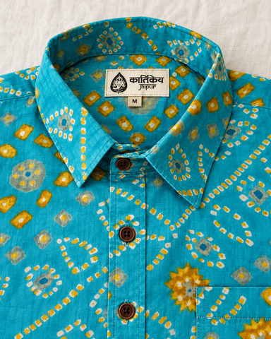 Cotton Half Sleeve Bandhej Print Shirt for Men - Festive Edit