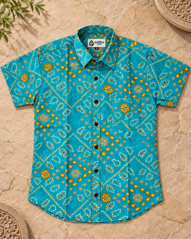 Cotton Half Sleeve Bandhej Print Shirt for Men - Festive Edit