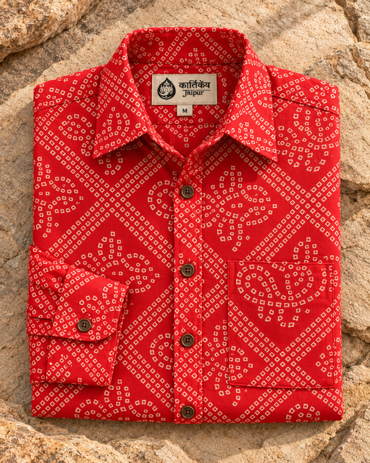 Paprika Bandhej Roka Shirt – Full Sleeve Cotton As seen on Anshuman Jha at Cannes 2026