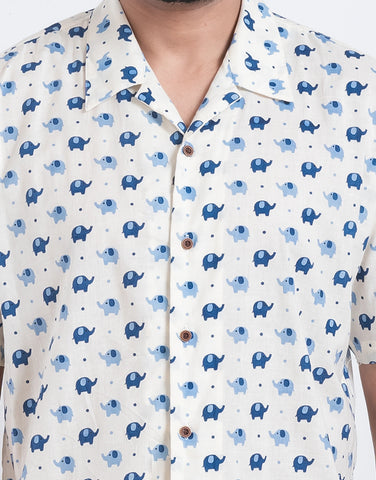 Quirky Elephant Print Cuban Shirt