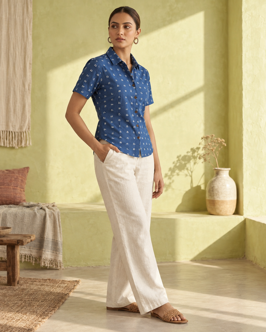 Heritage Telugu Script Half Sleeves Shirt for Women