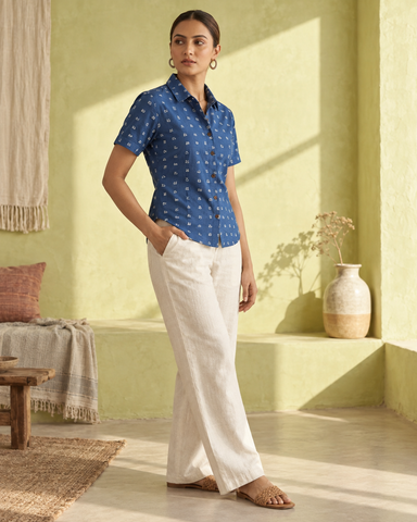 Heritage Telugu Script Half Sleeves Shirt for Women