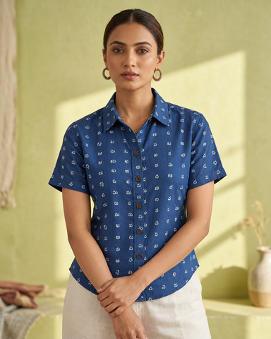 Heritage Telugu Script Half Sleeves Shirt for Women