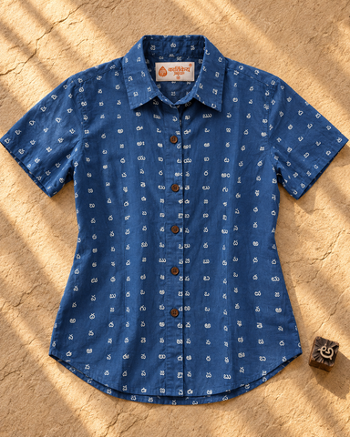 Heritage Telugu Script Half Sleeves Shirt for Women