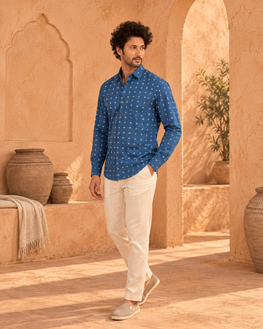 Classic Telugu Script Print Full Sleeve Shirt For Men