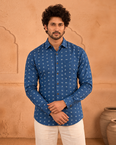 Telugu Alphabet  Print Full Sleeve Classic Organic Shirt Men