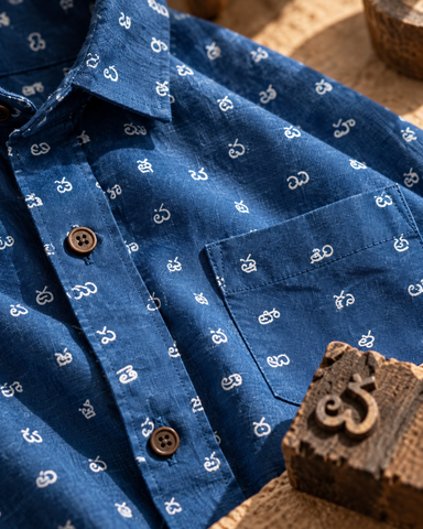 Classic Telugu Script Print Full Sleeve Shirt For Men