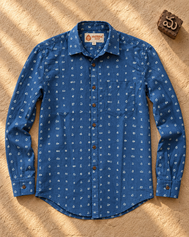 Classic Telugu Script Print Full Sleeve Shirt For Men