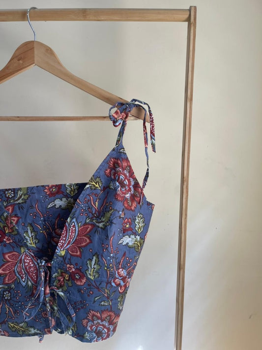 Floral Print Cotton Drawstring Lace Bralette Top