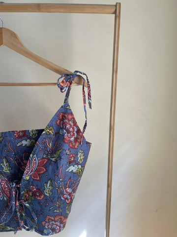 Floral Print Cotton Drawstring Lace Bralette Top