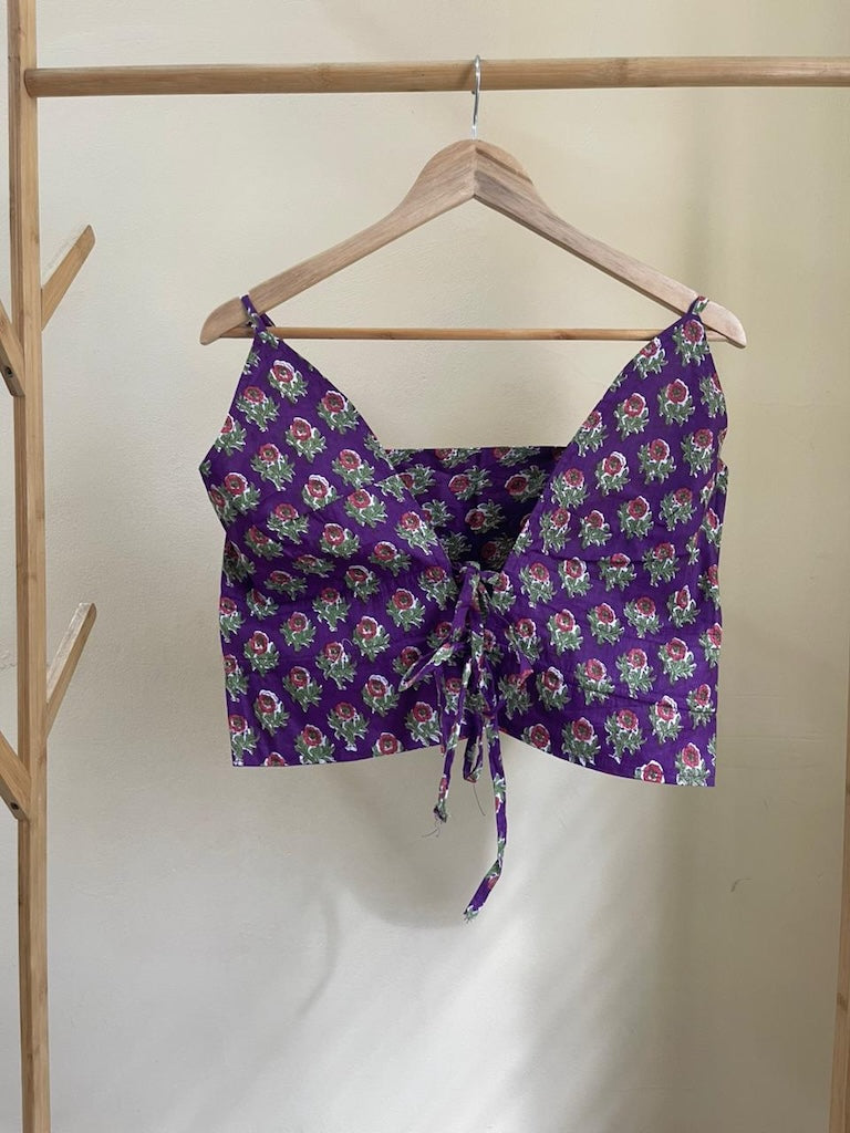 Floral Print Cotton Drawstring Lace Bralette Top
