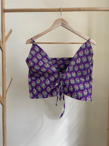 Floral Print Cotton Drawstring Lace Bralette Top