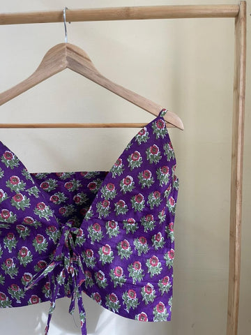 Floral Print Cotton Drawstring Lace Bralette Top