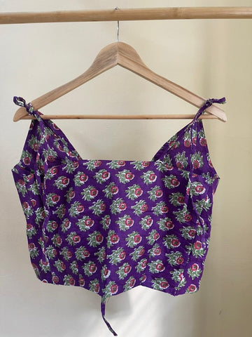Floral Print Cotton Drawstring Lace Bralette Top