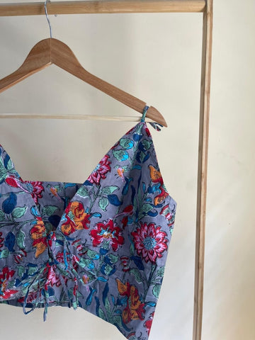 Floral Print Cotton Drawstring Lace Bralette Top
