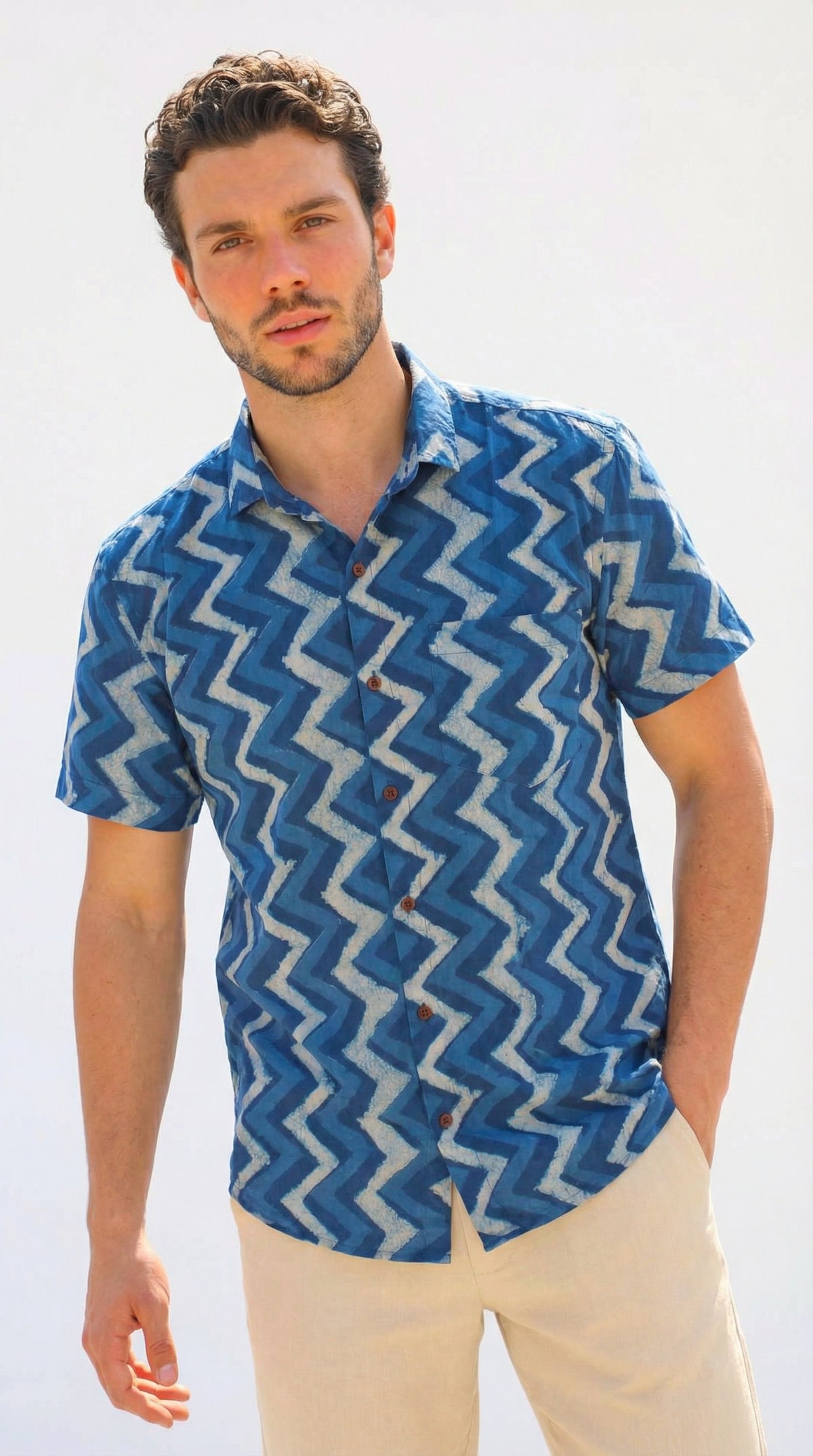 Indigo Classic Cotton Half Sleeve Shirt for Men