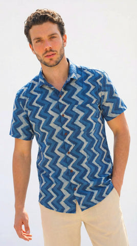 Indigo Classic Cotton Half Sleeve Shirt for Men