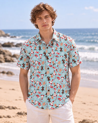 Sky Blue Snowman Print Shirt for Men