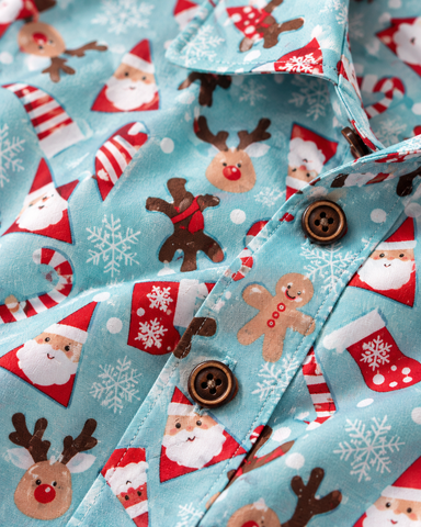 Sky Blue Snowman Print Shirt for Men