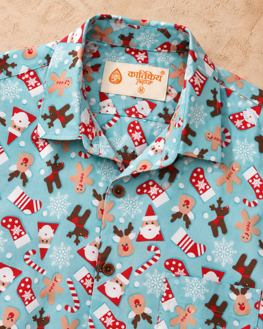 Sky Blue Snowman Print Shirt for Men