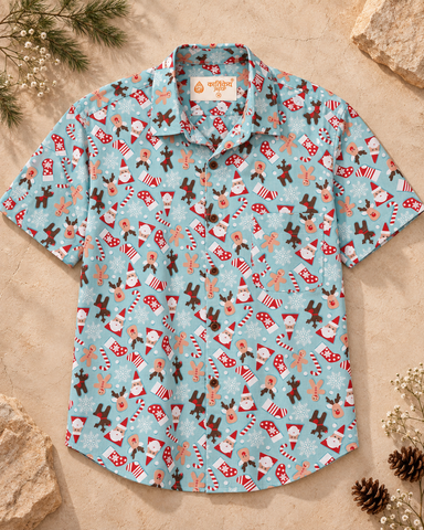 Sky Blue Snowman Print Shirt for Men