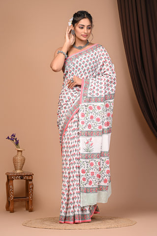 Floral Print Cotton Mulmul Sarees