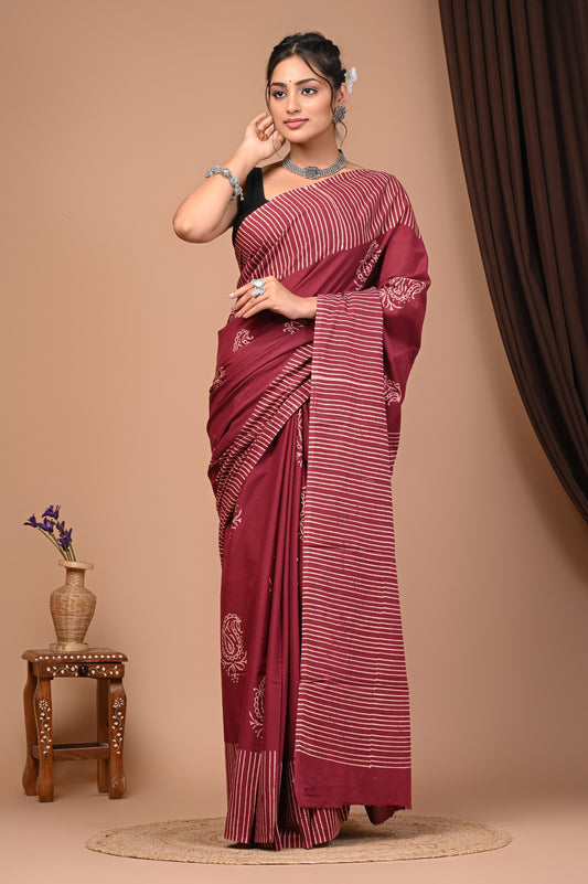 Floral Print Cotton Mulmul Sarees