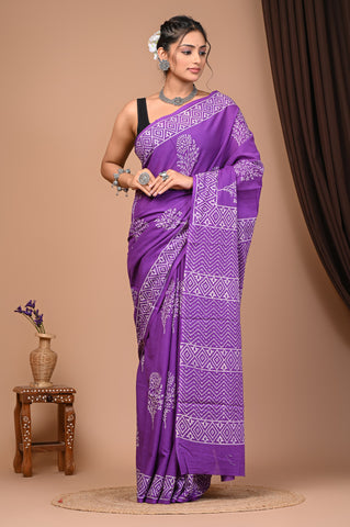 Floral Print Cotton Mulmul Sarees