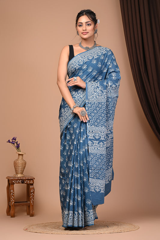 Floral Print Cotton Mulmul Sarees