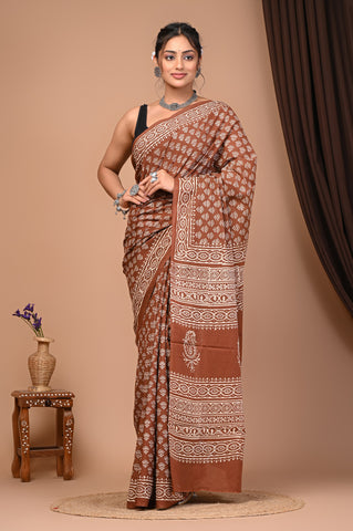 Floral Print Cotton Mulmul Sarees