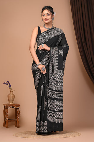 Floral Print Cotton Mulmul Sarees