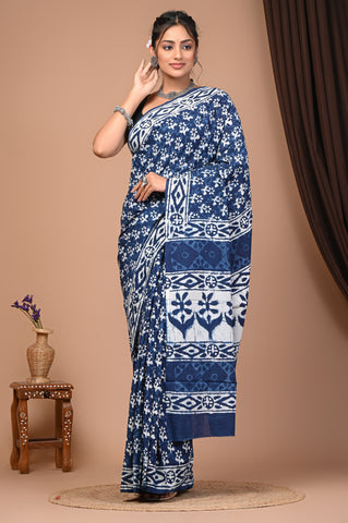 Floral Print Cotton Mulmul Sarees