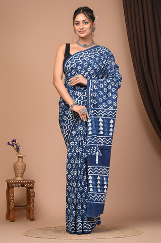 Floral Print Cotton Mulmul Sarees