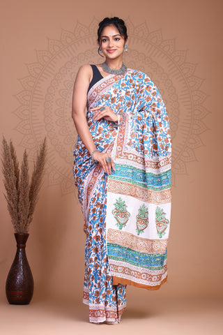 Floral Print Cotton Mulmul Sarees