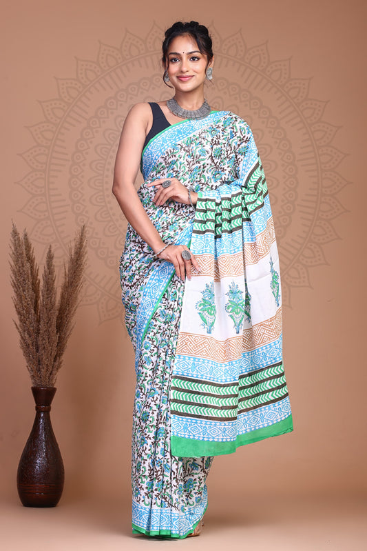 Floral Print Cotton Mulmul Sarees