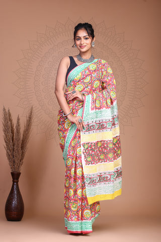 Floral Print Cotton Mulmul Sarees