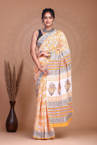 Floral Print Cotton Mulmul Sarees