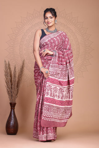 Floral Print Cotton Mulmul Sarees