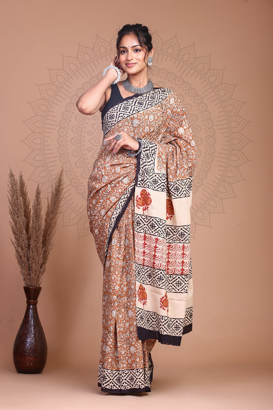 Floral Print Cotton Mulmul Sarees